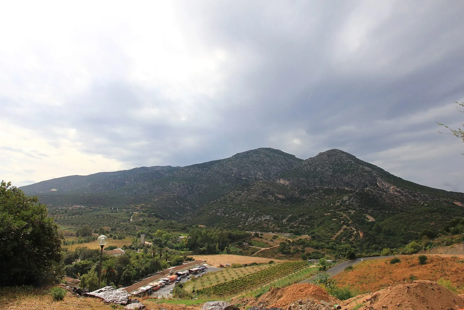 Il Monte Tuttavista visto dalla piana di Orosei, con vigne e macchia mediterranea ai suoi piedi